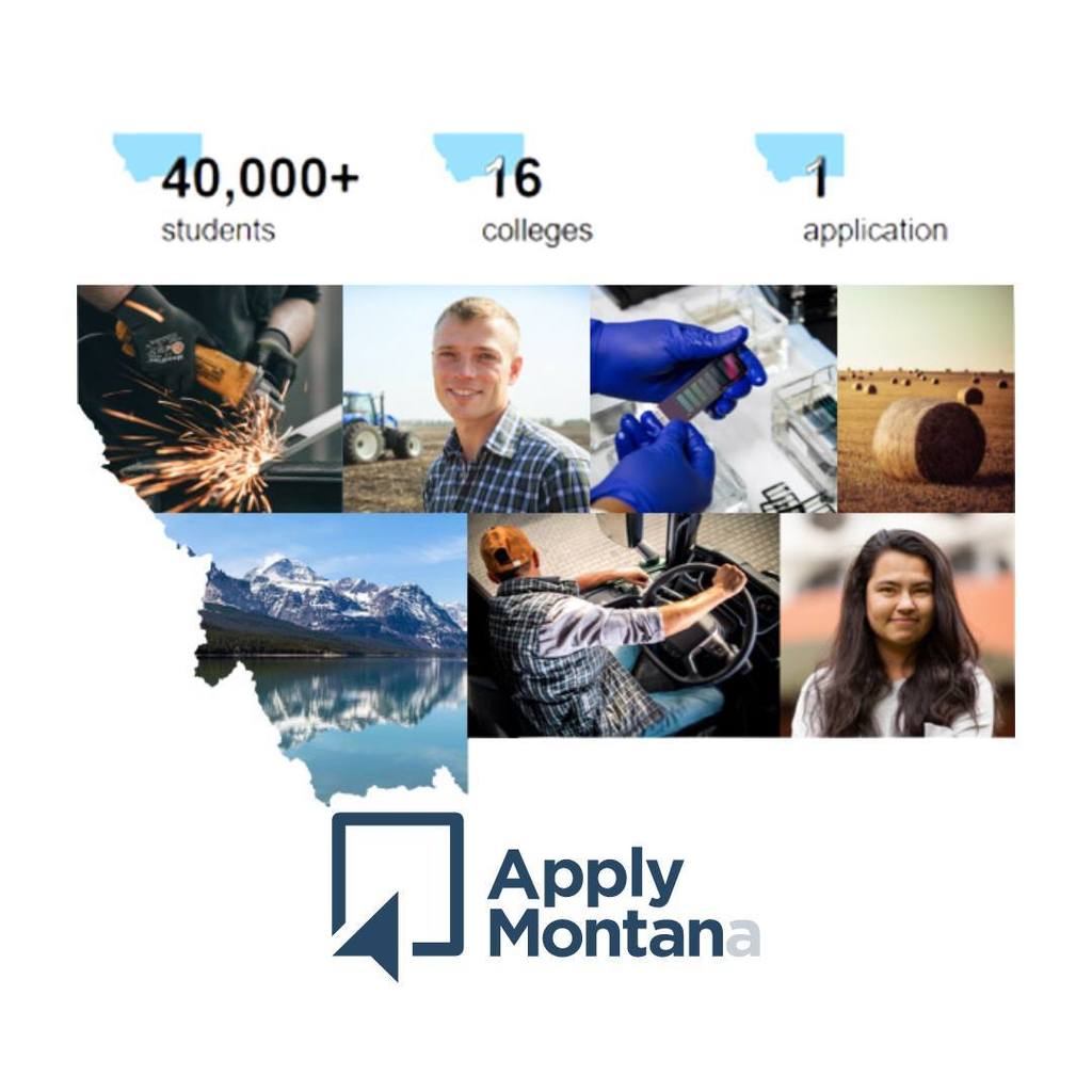 Apply Montana logo - outline of state with images of students inside it